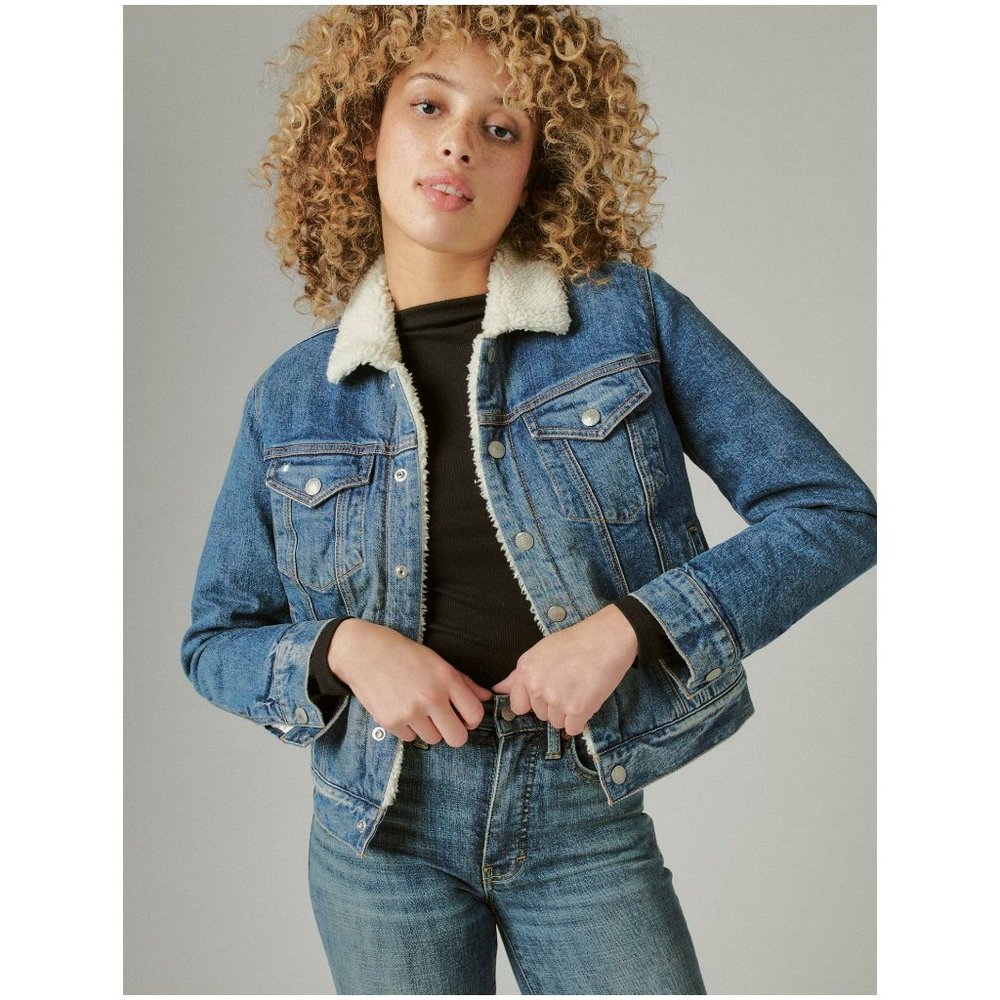 Lucky Brand Icon Sherpa Trucker sz XS Women's Denim Jean Jacket